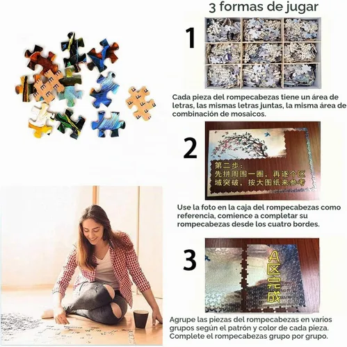 Vista 5 de Rompecabezas de 1000 piezas para adultos, rompecabezas de madera de 29.5 x 19.7 pulgadas, canal de estantería Estantería Canal