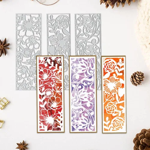 Vista 4 de Estivaux 3 troqueles de corte con marco de hojas y flores para hacer tarjetas, marco rectangular con flores de vid, plantilla de grabado de metal