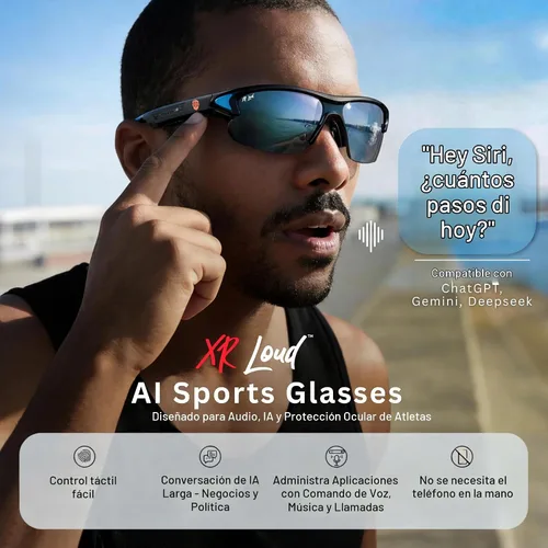 Vista 3 de XR Loud™ - Lentes inteligentes Bluetooth para ciclismo, multideporte, ChatGPT-Claude-Gem, iThinkLoud, privacidad IPX4 UV400 polarizada, anti-luz