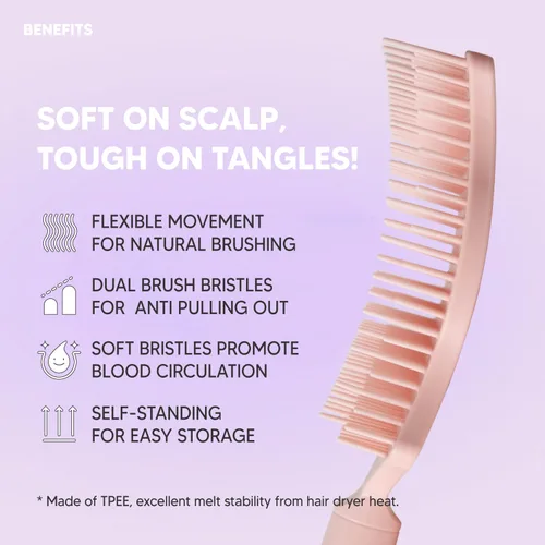 Vista 3 de Cepillo desenredante ondulado (cerdas suaves), peine desenredante con cerdas flexibles, elimina nudos y enredos, masaje del cuero cabelludo, cabello