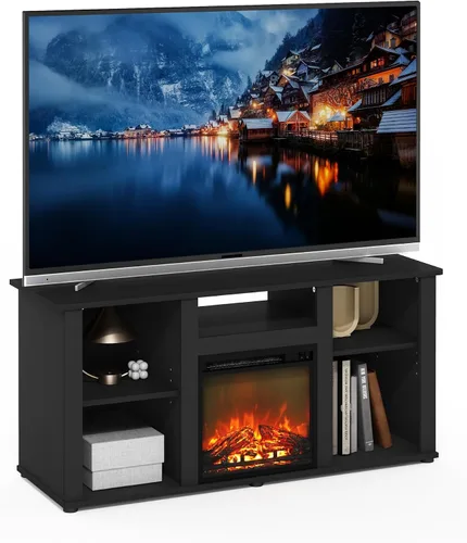 Vista 25 de Furinno Jensen Soporte de Centro de Entretenimiento con Chimenea para TV de hasta 55 Pulgadas, Americano, Eléctrico con Cable, Ajustable
