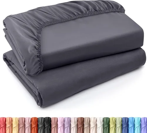 Vista 28 de Utopia Bedding - Paquete a granel de 2 sábanas bajeras ajustadas de microfibra cepillada suave con bolsillos profundos, resistentes al encogimiento