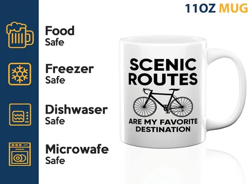 Vista 4 de Taza de café de ciclismo de 11 onzas, color blanco, las rutas escénicas son mis favoritas, divertida bicicleta amantes de los amantes de la cadena