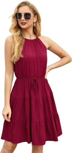 Vista 3 de GRECERELLE Vestido de verano casual con volantes halter sin mangas 2024 para mujer