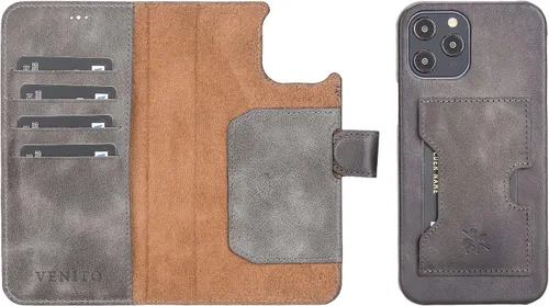 Vista 185 de Venito Florence - Funda de piel compatible con Samsung Galaxy S9, extra segura con bloqueo RFID, cartera desmontable para teléfono (gris decolorado)