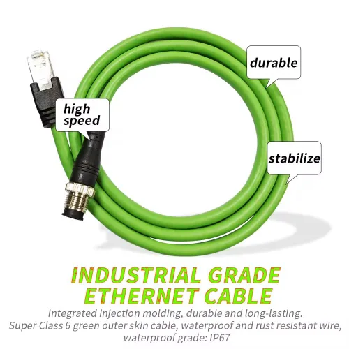 Vista 5 de Cable M12 a RJ45, D-Code 4Pin macho a RJ45 enchufe recto 1M 22AWG, Ethernet industrial IP67 sin blindaje, para equipos de TI y automatización