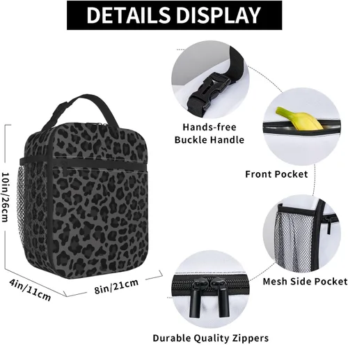 Vista 3 de Lonchera con aislamiento de leopardo negro para mujeres y hombres, reutilizable, portátil, a prueba de fugas, bolsa térmica para oficina, trabajo