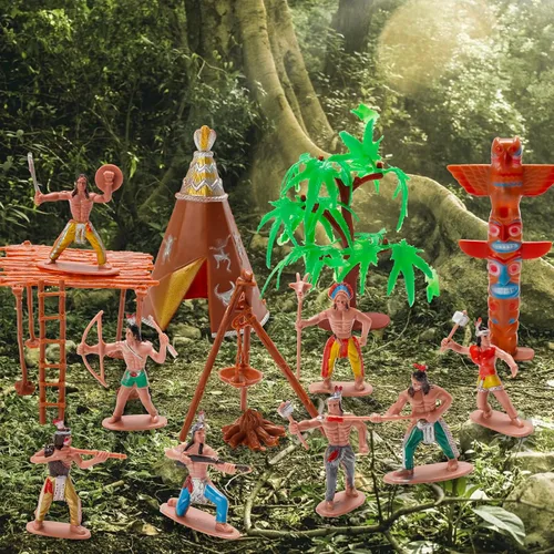 Vista 4 de X Hot Popcorn 23 Piezas Figuras de Indios en Miniatura, Figuras de Acción de Indios de Plástico, Suministros de Diorama para Decoración de Escenas