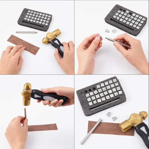 Vista 5 de PH PandaHall Juego de 32 sellos de acero inoxidable para artesanía en cuero con temática de insectos, herramienta con 1 mango para cinturón