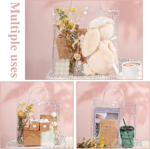 Vista 4 de BESARME Paquete de 30 bolsas de regalo transparentes de 11 x 11 x 4 pulgadas con asa, bolsas de plástico grandes para regalo, bolsas transparentes