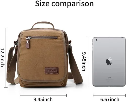Vista 4 de XINCADA Bolsa de mensajero para hombre, bolsa de hombro de lona, bolsa de viaje, bolso cruzado para trabajo y negocios