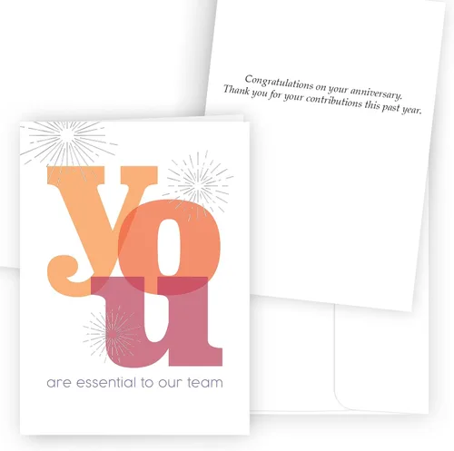 Vista 2 de 25 tarjetas de aniversario para empleados – Diseño «You are Essential» – 26 sobres blancos – FSC Mix