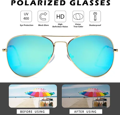Vista 6 de Pro Acme Lentes de sol polarizados clásicos de aviador para mujeres y hombres, lentes de sol para conducir, lentes polarizados, marco piloto