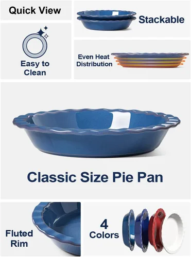 Vista 2 de LE TAUCI Plato de cerámica para hornear, molde de pastel de 9 pulgadas para pastel de manzana, pastel de nueces, plato de pastel de 36 onzas, juego