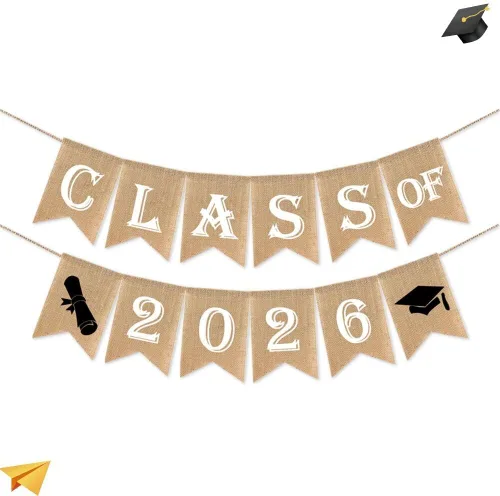 Vista 5 de SWYOUN Cartel de arpillera para fiesta de graduación de la clase de 2026, decoración de aula de grado 2026, suministros de fiesta (blanco)