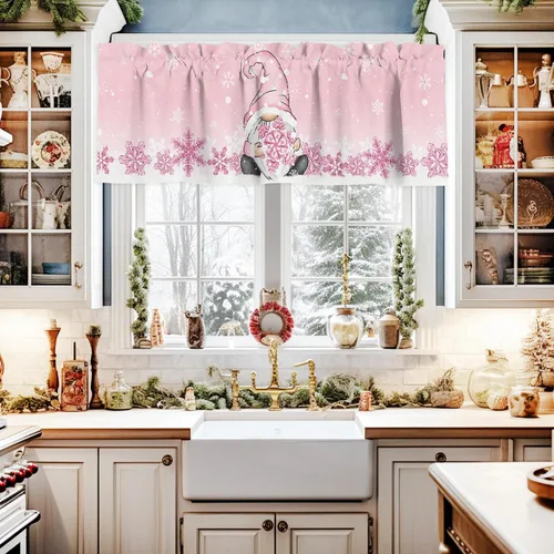 Vista 84 de Cenefa de cortina con lazo rojo de Navidad para ventanas, sala de estar, cocina, baño, granja, bolas de Navidad de acuarela con diseño de bayas