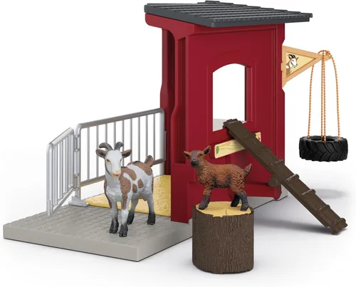 Vista 9 de Schleich Farm World – Juego de 31 piezas de establo de cabras con 2 figuras de cabras y accesorios – Juguetes de animales de granja para niños