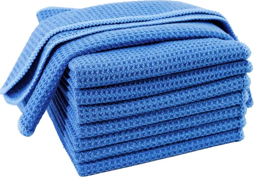 Vista 5 de POLYTE Toalla de cocina para platos y manos de microfibra ultra premium, tejido de gofre, paquete de 8 (16 x 28 pulgadas, azul)