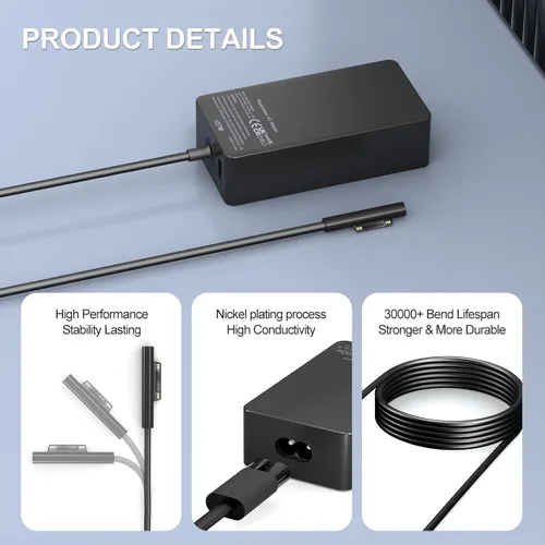 Vista 5 de Cargador Surface Pro de 127 W, Surface Book 3 Reemplazo del cargador para Microsoft Surface Book 3 2 1, Surface Pro X 9 8 7 6 5 4 3, Surface Laptop