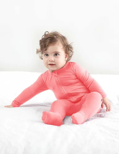 Vista 4 de RRP Pijama unisex para bebé, rayón derivado de bambú, pijamas suaves para dormir y jugar, cierre de cremallera de 2 vías, 0-18 meses Coral/Rosa/Rubor