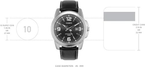 Vista 3 de Casio De los hombres mtp1314l-8av piel Negro Reloj de cuarzo con Esfera de color negro