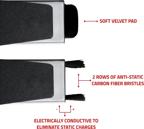 Vista 3 de Fluance Kit de accesorios para tocadiscos de vinilo y discos con cepillos antiestáticos de fibra de carbono para registro y lápiz capacitivo, plato