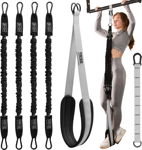 Vista 9 de Pull Up Assistance Bands - 4 Heavy Duty Pull Up Bands with Adjustable Strap and Foot Rest - Stackable Pull Up Assist Band Set for Pull Up Bar