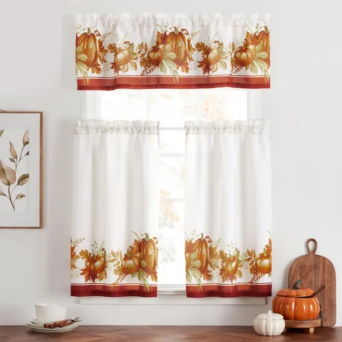 Vista 4 de Autumn Pumpkin Grove - Juego de cenefa y cenefa de otoño, multicolor, 60 pulgadas de ancho x 36 pulgadas de largo