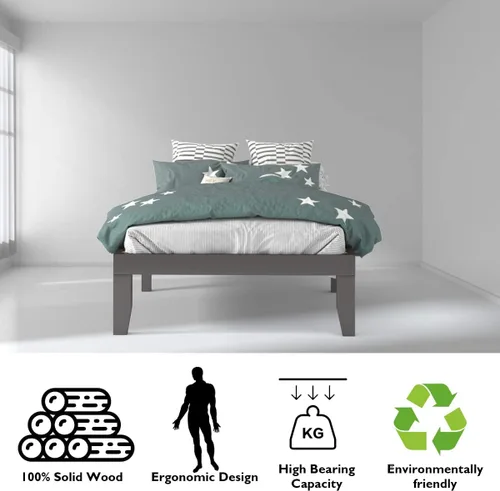 Vista 5 de KOTEK Base de cama de plataforma de madera maciza de 14 pulgadas, base de colchón con soporte de listones de madera, base de cama de madera de goma