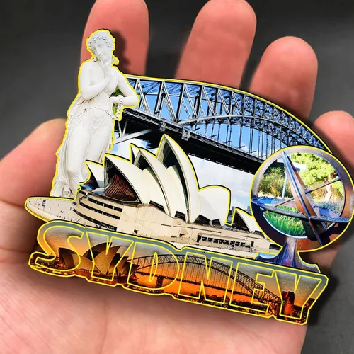 Vista 4 de Imán de madera de Sydney Australia 3D para nevera, recuerdos coleccionables, decoración hecha a mano, manualidades 3