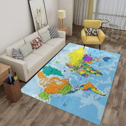 Vista 4 de Alfombra colorida con mapa del mundo para sala de estar o dormitorio, 4 x 5 pies