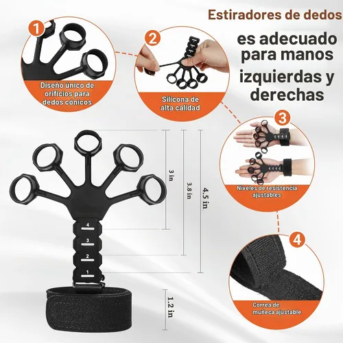 Vista 5 de Grip Strength Trainer Kit (5 Pack) Adjustable Resistance Hand Gripper,Finger Exerciser,Hand Extension Exerciser,Stress Relief Ball and Forearm Negro