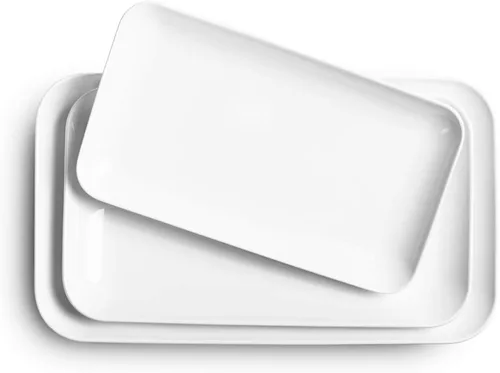 Vista 8 de DELLING Juego de 3 platos grandes de porcelana de 16/14/12 pulgadas para fiesta, platos rectangulares de cerámica negra para entretenimiento, plato