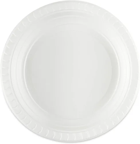 Vista 3 de Blue Sky Platos de plástico blanco de 7 pulgadas, 100 unidades, platos de plástico desechables, aptos para microondas, perfectos para fiestas