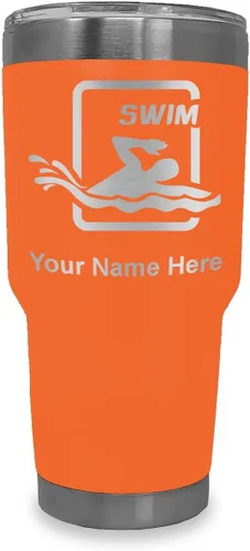 Vista 28 de LaserGram Vaso aislado al vacío de 20 onzas, para natación, grabado personalizado incluido (negro) Engraved Gift for Swimmers, Vacuum Insulated