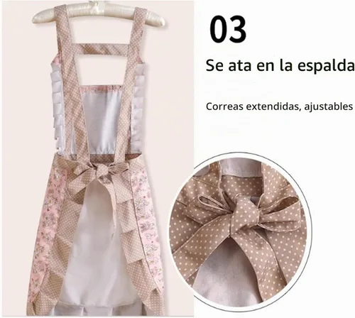 Vista 6 de Delantales de 3 piezas para mujer con bolsillos, delantales florales de cocina, delantal de algodón resistente al agua con correa ajustable