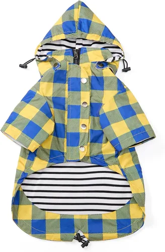 Vista 10 de Morezi - Impermeable con cremallera y botones reflectantes para perro, para la lluvia, cordón ajustable, capucha extraíble, elegante y de primera