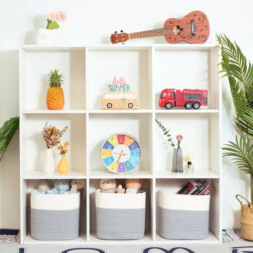Vista 2 de MINTWOOD Design Paquete de 3 cestas de almacenamiento con cuerda tejida de 11x11 pulgadas y cestas para estante, organizador cuadrado decorativo