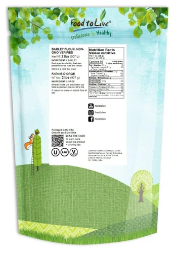 Vista 2 de Harina de cebada, 2 libras, polvo fino, kosher, vegano, a granel. Rica en fibra. Alternativa de harina de trigo. Ideal para hornear. Producto