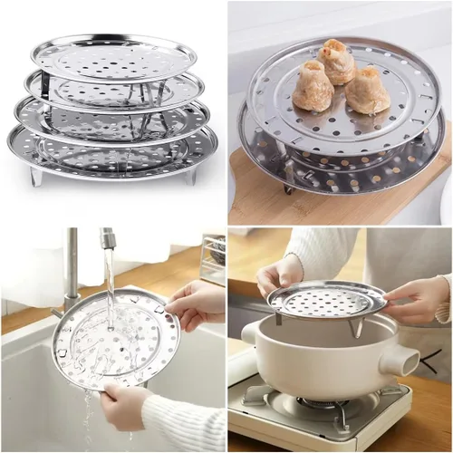 Vista 3 de Estante de vapor de acero inoxidable de 8.7 pulgadas de diámetro con patas extraíbles, utensilios de cocina para hornear al vapor