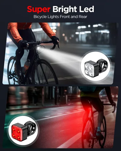 Vista 2 de Akale Bike Lights Set, Rechargeable Bicycle Lights Front and Rear, 4 Light Mode Options, Bike Headlight, IPX4 Waterproof, Easy to Install for Men