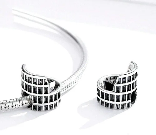 Vista 4 de Abalorio de plata de ley 925 con diseño de coliseo romano Taj Mahal, para pulsera Pandora