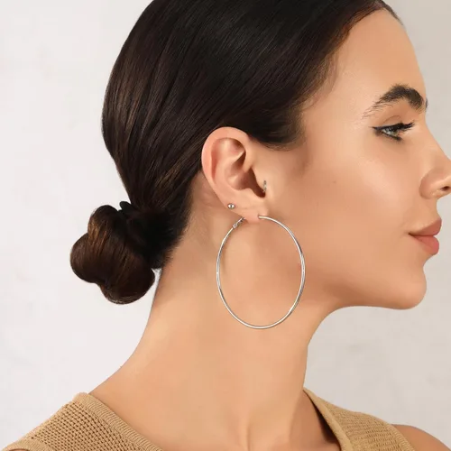 Vista 5 de Aretes de aro grandes de plata de ley de 0.079 pulgadas para mujer, aros de plata grandes hipoalergénicos, sin finos, finos y de gran