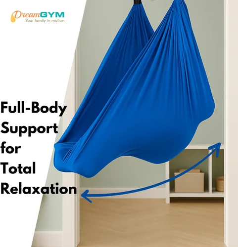 Vista 2 de Kit de columpio sensorial de puerta DreamGYM - Columpio de compresión azul - 95% algodón
