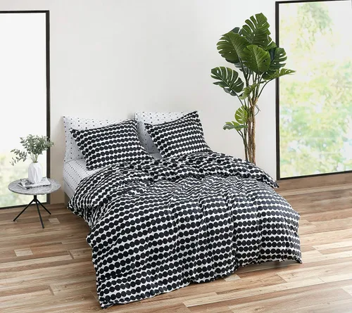Vista 2 de Marimekko - Juego de funda de edredón tamaño Queen, ropa de cama de algodón con fundas a juego y cierre de botón, decoración del hogar para todas