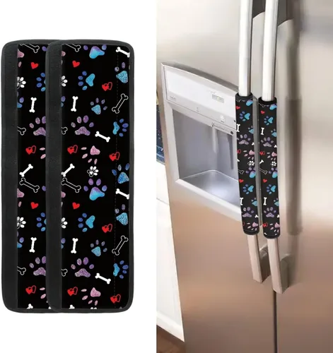 Vista 20 de Juego de 2 fundas para manija de puerta de refrigerador con estampado de copos de nieve de aguacate, protector de manija de puerta de cocina lavable