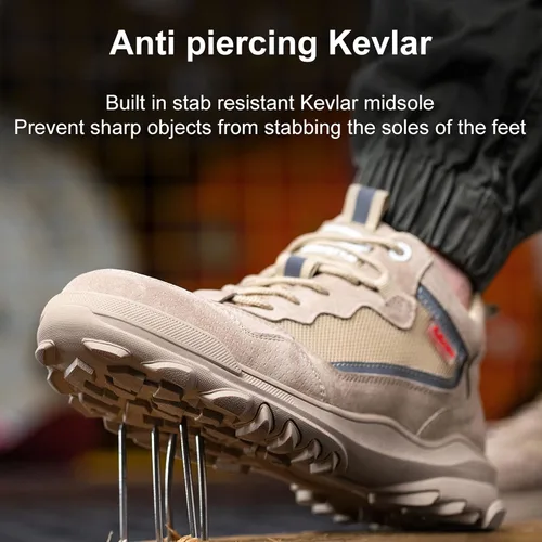 Vista 4 de Zapatos de trabajo de seguridad para hombres, zapatos de trabajo indestructibles, transpirables y ligeros, zapatos de seguridad a prueba