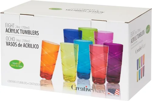 Vista 2 de CreativeWare Circus - Juego de 8 vasos de 24 onzas, multicolor (CIR08MULTI)