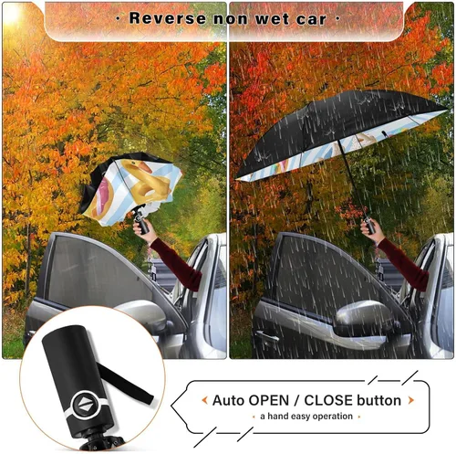 Vista 6 de ALAZA Folding Umbrella Flamingo Swan Circlen Bule Stripes Compact Travel Umbrella Automatic Open Close, Inverted Umbrellas for Rain Windproof UV