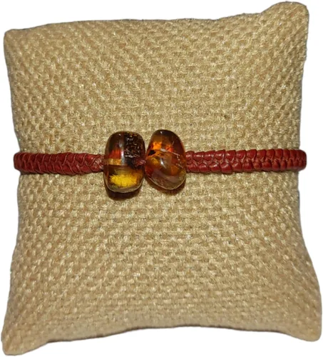 Vista 2 de Pulsera de ámbar Esfera Miel Pulsera de cuero